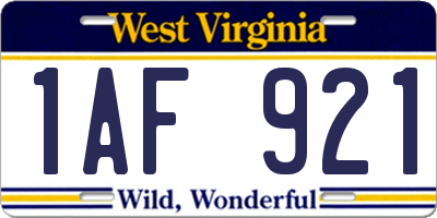 WV license plate 1AF921