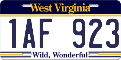 WV license plate 1AF923