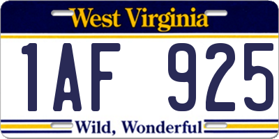 WV license plate 1AF925