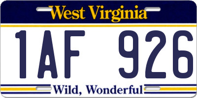 WV license plate 1AF926