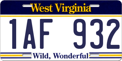 WV license plate 1AF932