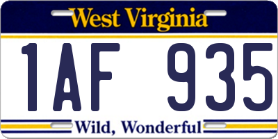 WV license plate 1AF935