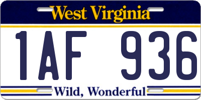 WV license plate 1AF936