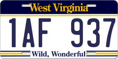 WV license plate 1AF937