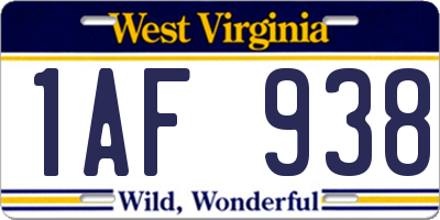 WV license plate 1AF938