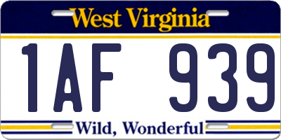 WV license plate 1AF939