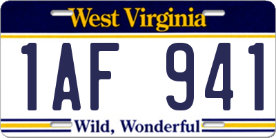 WV license plate 1AF941