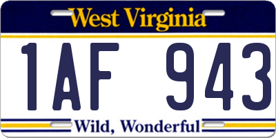 WV license plate 1AF943