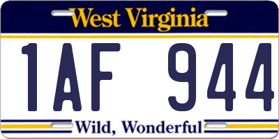 WV license plate 1AF944