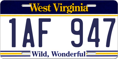 WV license plate 1AF947