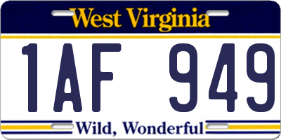 WV license plate 1AF949