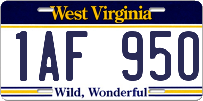 WV license plate 1AF950