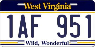 WV license plate 1AF951