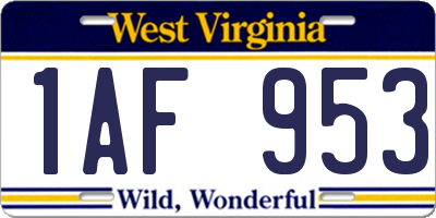 WV license plate 1AF953