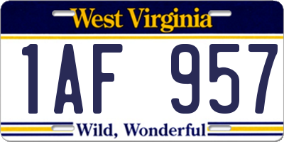 WV license plate 1AF957