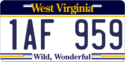 WV license plate 1AF959