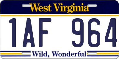 WV license plate 1AF964