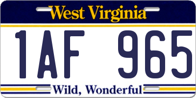 WV license plate 1AF965