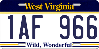 WV license plate 1AF966