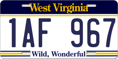 WV license plate 1AF967