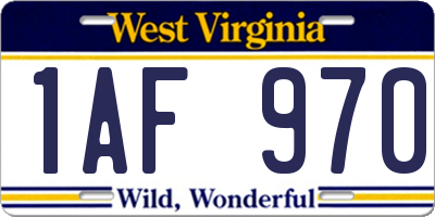 WV license plate 1AF970