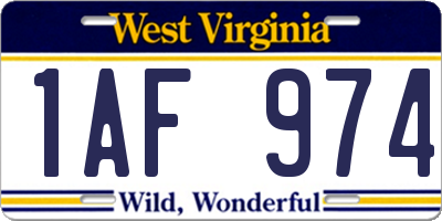 WV license plate 1AF974