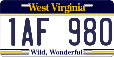 WV license plate 1AF980