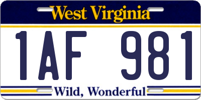 WV license plate 1AF981