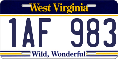 WV license plate 1AF983