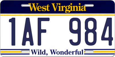 WV license plate 1AF984