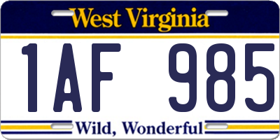 WV license plate 1AF985