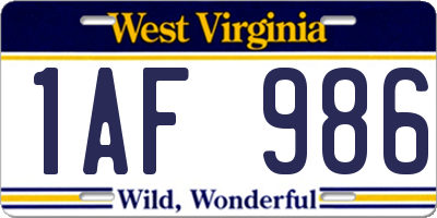 WV license plate 1AF986