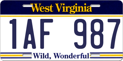 WV license plate 1AF987