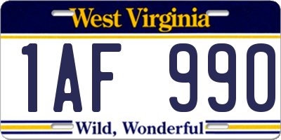 WV license plate 1AF990