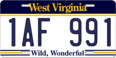 WV license plate 1AF991