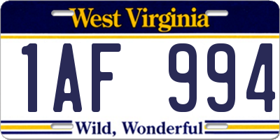 WV license plate 1AF994