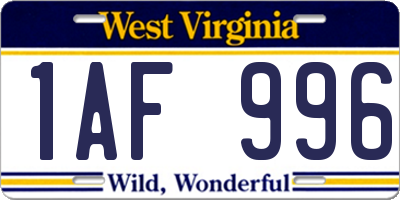 WV license plate 1AF996