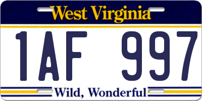 WV license plate 1AF997