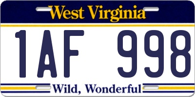 WV license plate 1AF998