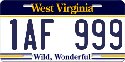 WV license plate 1AF999