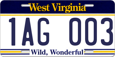 WV license plate 1AG003