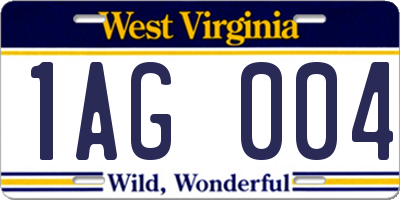 WV license plate 1AG004