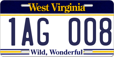 WV license plate 1AG008