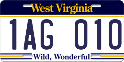 WV license plate 1AG010