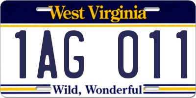 WV license plate 1AG011