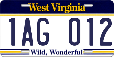 WV license plate 1AG012