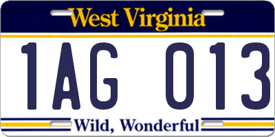 WV license plate 1AG013