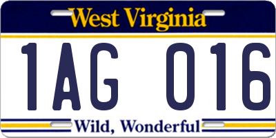 WV license plate 1AG016