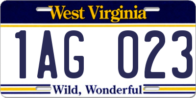 WV license plate 1AG023