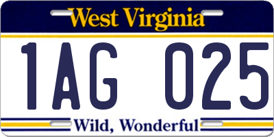 WV license plate 1AG025